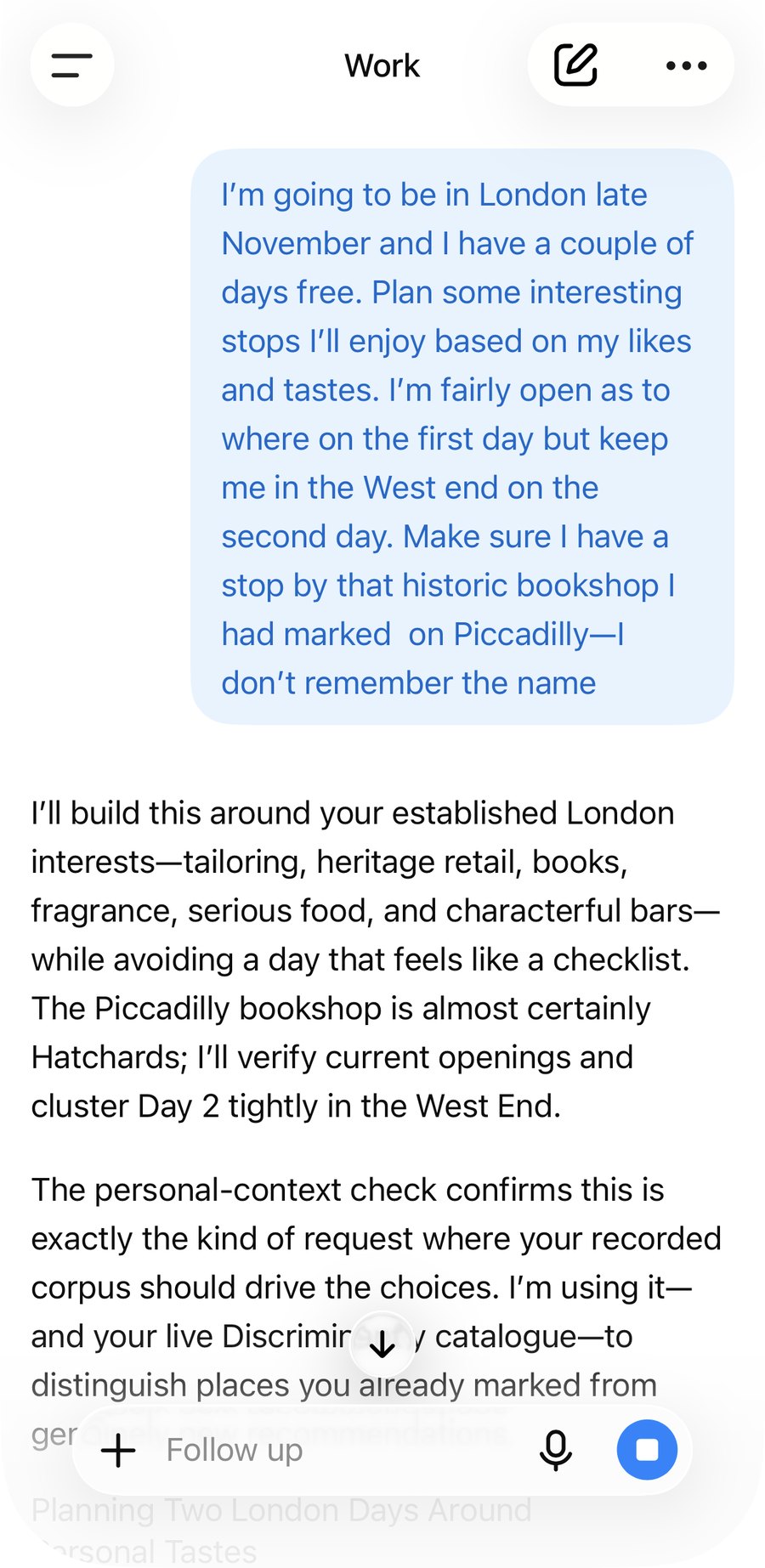 Asking an AI to plan a trip